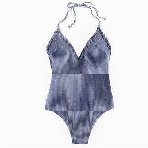 J.Crew Blue Gingham Ruffle Swimsuit